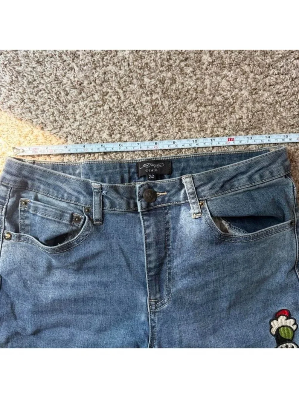 Ed Hardy Denim True Love Tattoo Graphic Flare Jeans Size 30